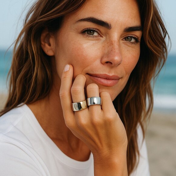 Open Edit Set of 2 Cigar Band Rings Size 7 - Picture 2 of 5